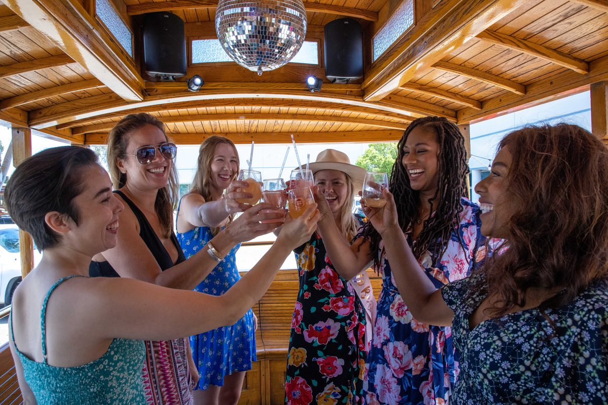 Private group toasting aboard the cable car
